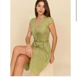 Reformation Zena Jessie Green Floral Print Short Sleeve Wrap Dress Size XL